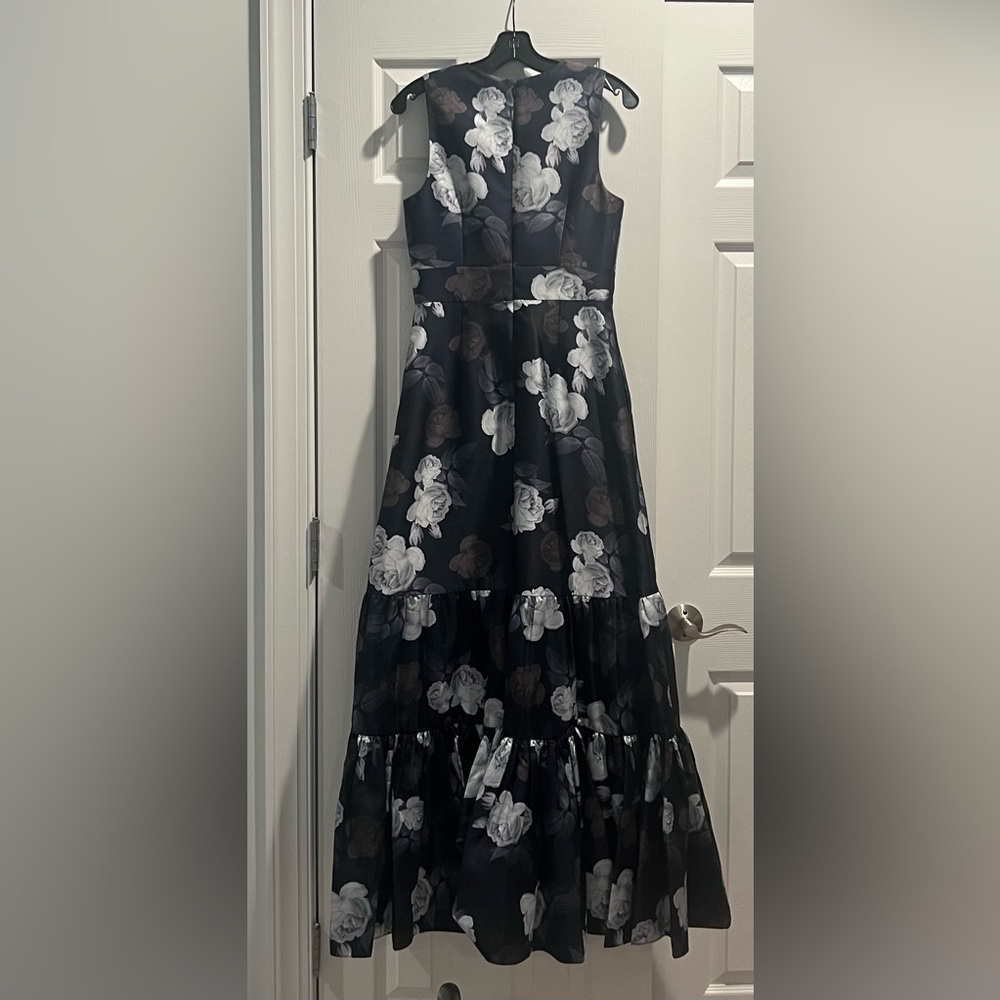 Sachin + Babi Navy Blue, Silver and White Floral Rori Gown